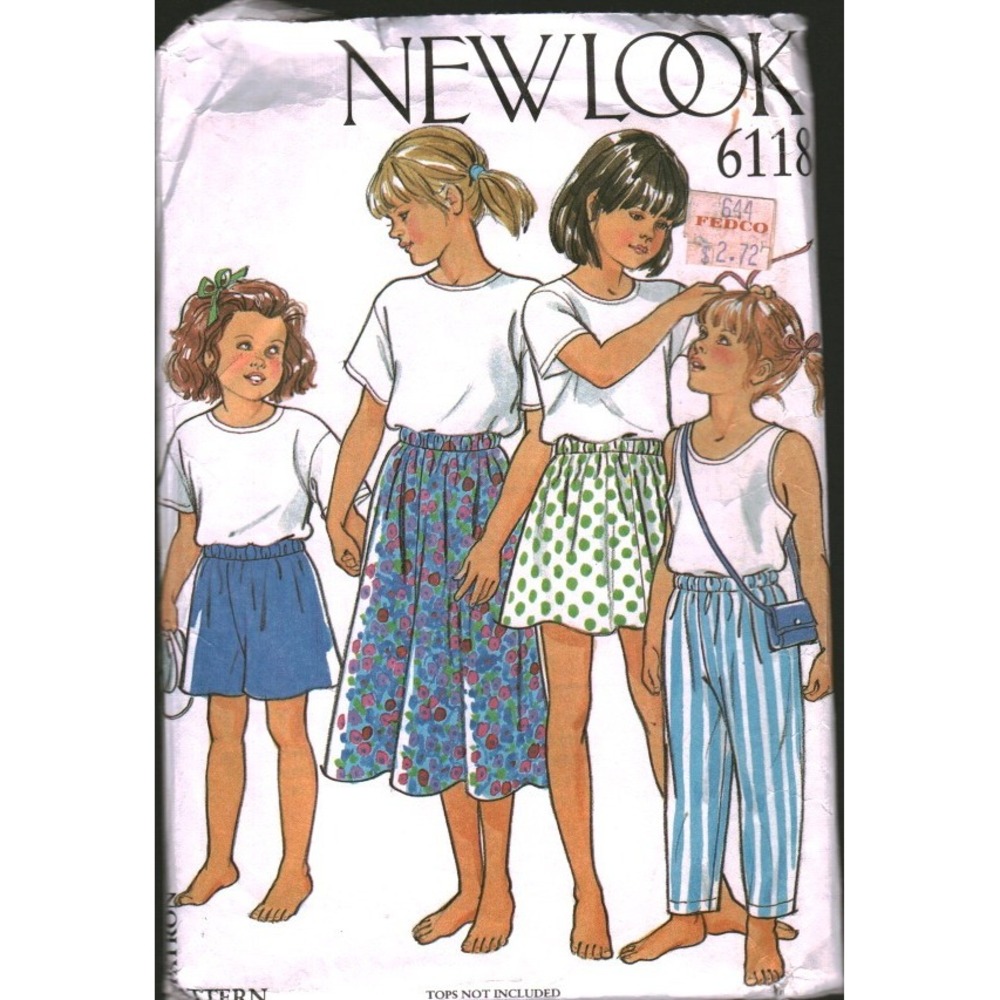 New Look 6118 Girls Skirts Trousers Shorts Sewing Pattern Size 3-10 Vintage